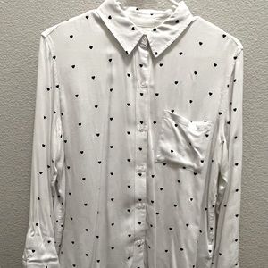 Rails Long Sleeve Black/White Button Down w/ Hearts, Size S, EUC